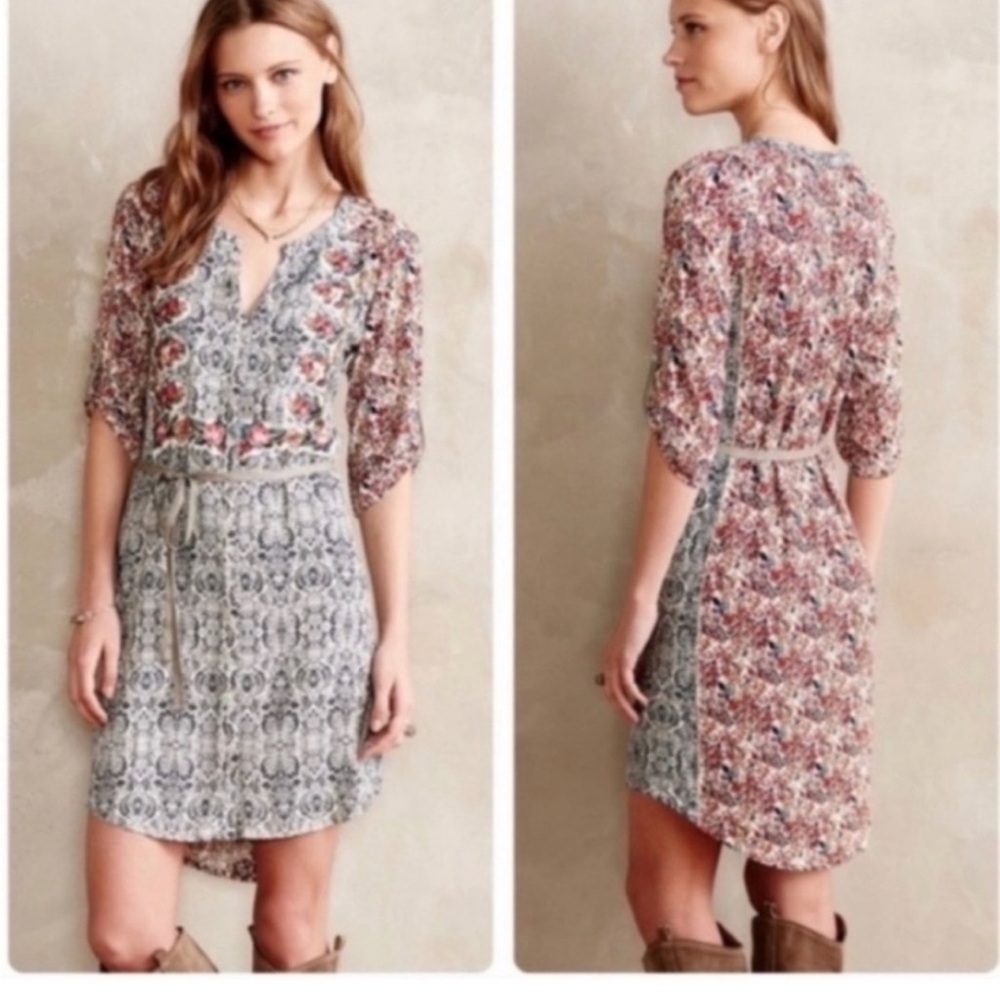 Anthropologie Tiny Perenne Floral Shirt Mini Dress